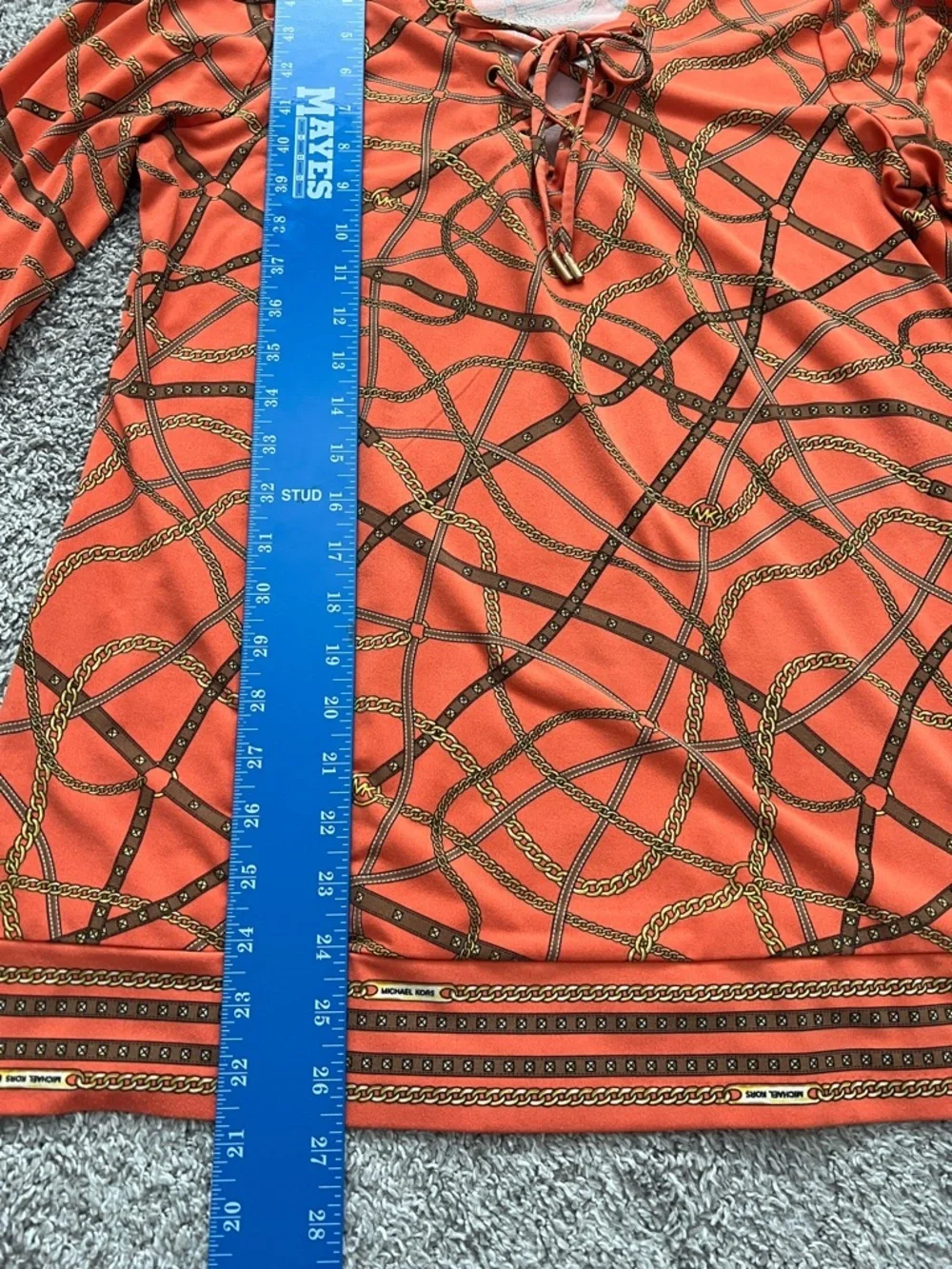 Michael Kors Women’s Long-Sleeve Orange Lace-up Tie Ribbon Chain Printed -Size M